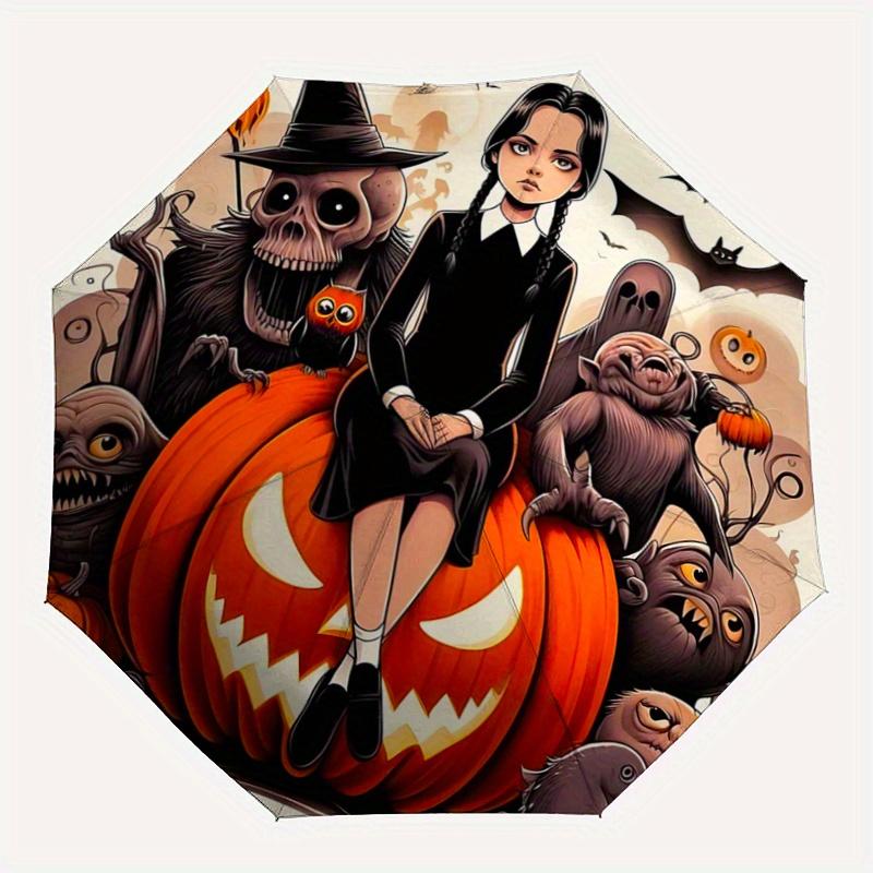 1pc Addams Family Halloween Automatic Open/CloseCartoon Umbrella, Portable Compact Umbrella for Men & Women Y001