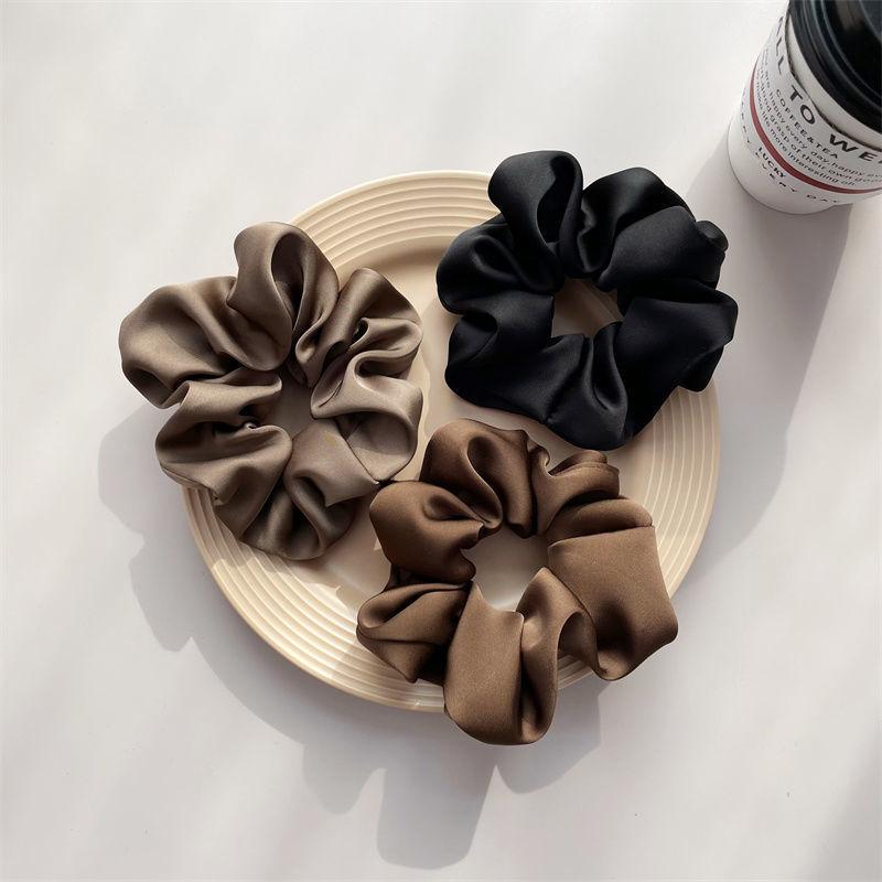 Newest Woman Big Elegant Silk Elastics Hair Band Solid Color Scrunchies Hair Ties Ladies Ponytail Hold Hair Accessories