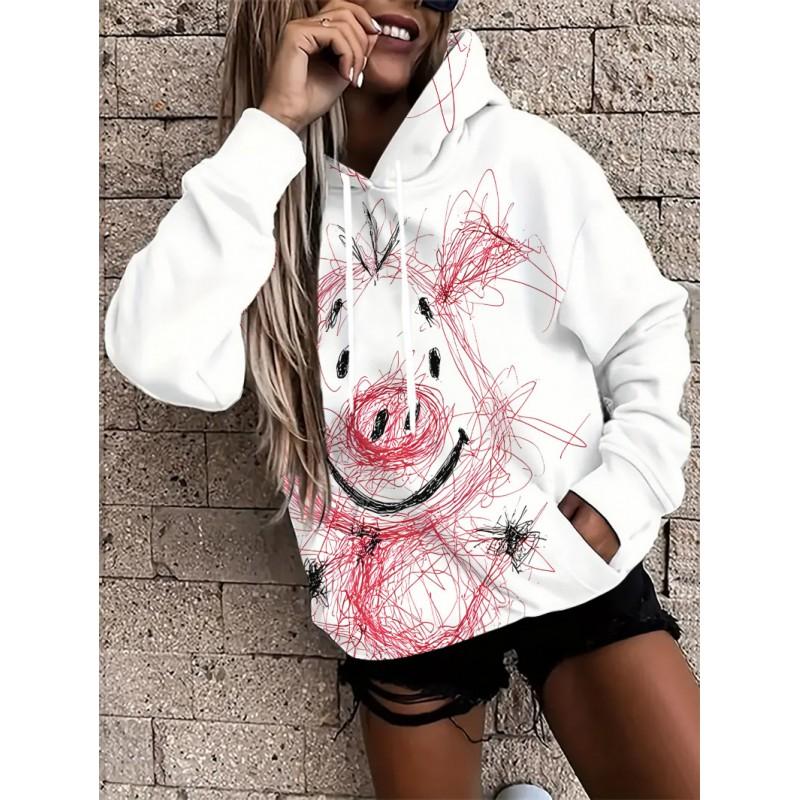 Womens Oversized Hooded Sweatshirt With Botanical Cartoon Print Loose Fit Comfortable Casual Top 2025
