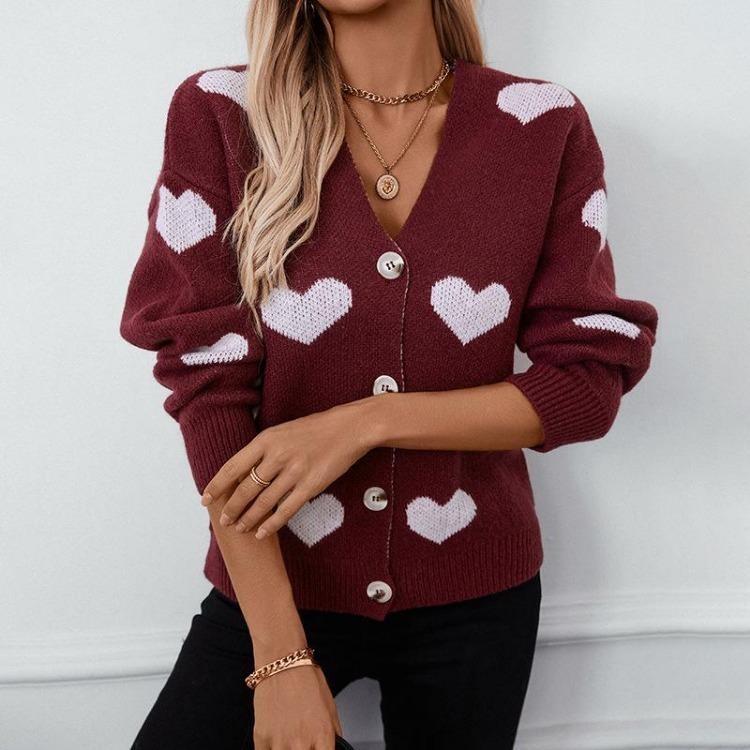 Vintage Autumn Winter V Neck Cardigan Sweater Loose Knitwear Top Long Sleeve