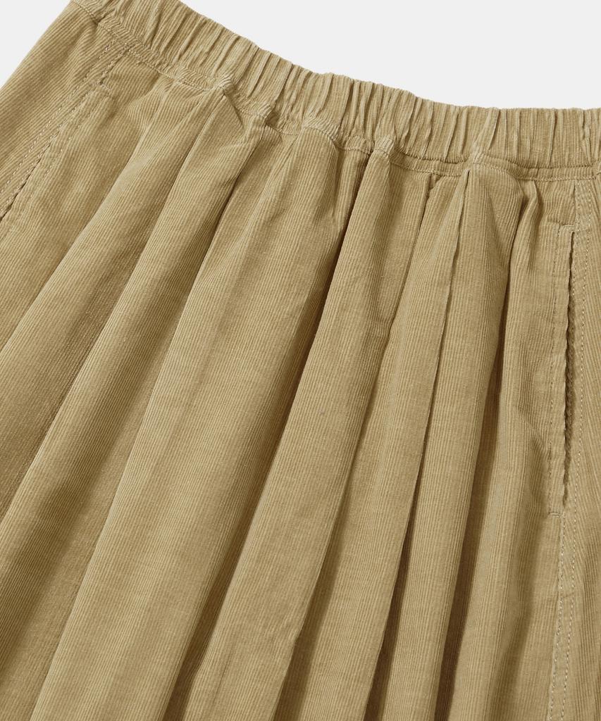 COLUMBIA UNIVERSITY Trajan Label All-Round Corduroy Pleats Long Skirts_Beige