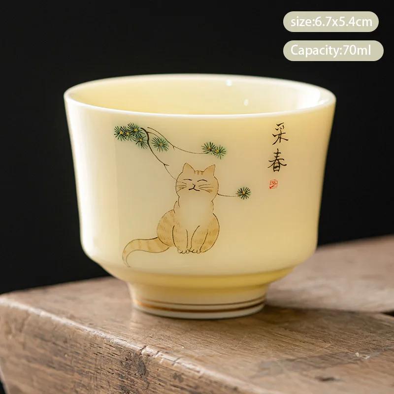 1 Pc Chinese Ceramic Tea Cup Handmade Flower and Bird Pattern Teacup Porcelain Tea Bowl Travel Master Cup Household Teaware