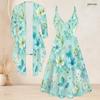 Women Plus Size Two Piece Matching Outfit Long Sleeve Cardigan Cami Maxi Dress