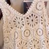 2024 New Women Knitting Lace Dress Sexy Hollow Out Long Vest Summer Style Loose Basic Tops O Neck Tees Dimanaf