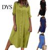 Buttoned Women Dress Summer SIngle-breasted Half Sleeves Turn-down Collar Loose Lady Daily Solid Color Buttons Commute Wear Midi Shirt