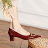 Spring Medium Heel Single Shoes Thick Heel High Heels Patent Leather Red Wedding Shoes Pointed Head Shallow Mouth Four Seasons Shoes