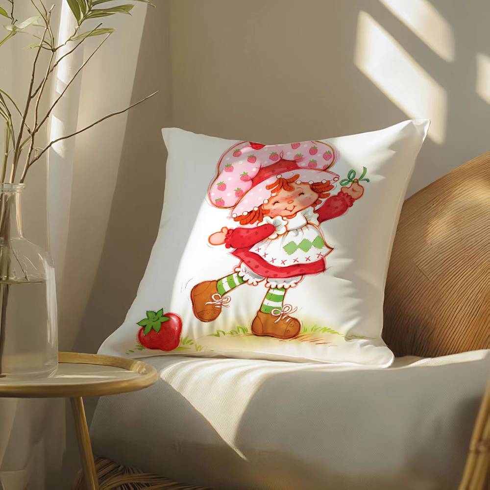 Cute Role Strawberry Shortcake-Cartoon Pillow Case Silky elegant Comfort Sofa Bed  Invisible zipper Beach pillowcase