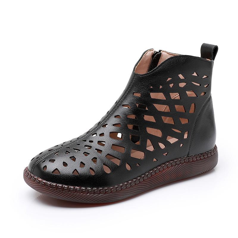 Fashion GKTINOO Women's Summer Boots Fashion 2025 New Genuine Leather Women's Sandals Hollow Design Non-slip Round Toe Ladies Shoes