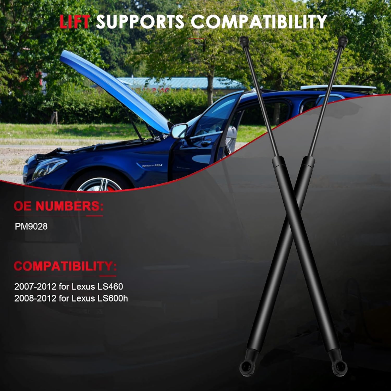 

Front Hood Lift Supports Struts Shocks Gas Springs Replacement Parts PM9028 for 2007-2012 for Lexus LS460, 2008-2012 for Lexus LS600h
