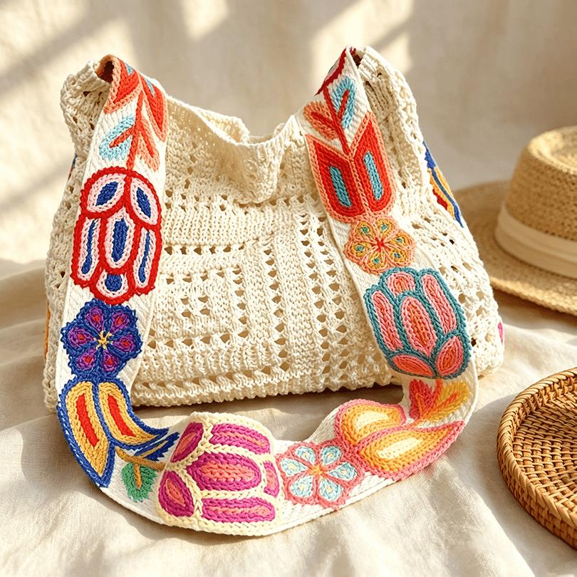 Bolso Tejido de Punto Bohemio Nuevo, Bolso Tote de Gran Capacidad, Bolso Cruzado de Hombro Versátil Casual para Mujer