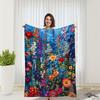 Lebhafte bestickte Blumendecke - Buntes Wildblumendesign auf Blau für Naturliebhaber & Gemütliche Wohnkultur