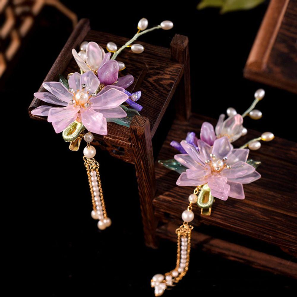 Ancient Floral Hair Stick Tassel Flower Hair Comb Classical Hanfu Headwear  Children