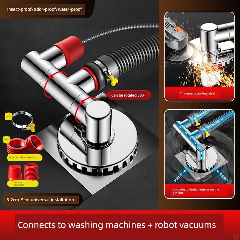German Balcony Washing Machine Drain Three-Way Diverter Pipe, Three-In-One Floor Drain Connector, Anti-Odor and Anti-Overflow