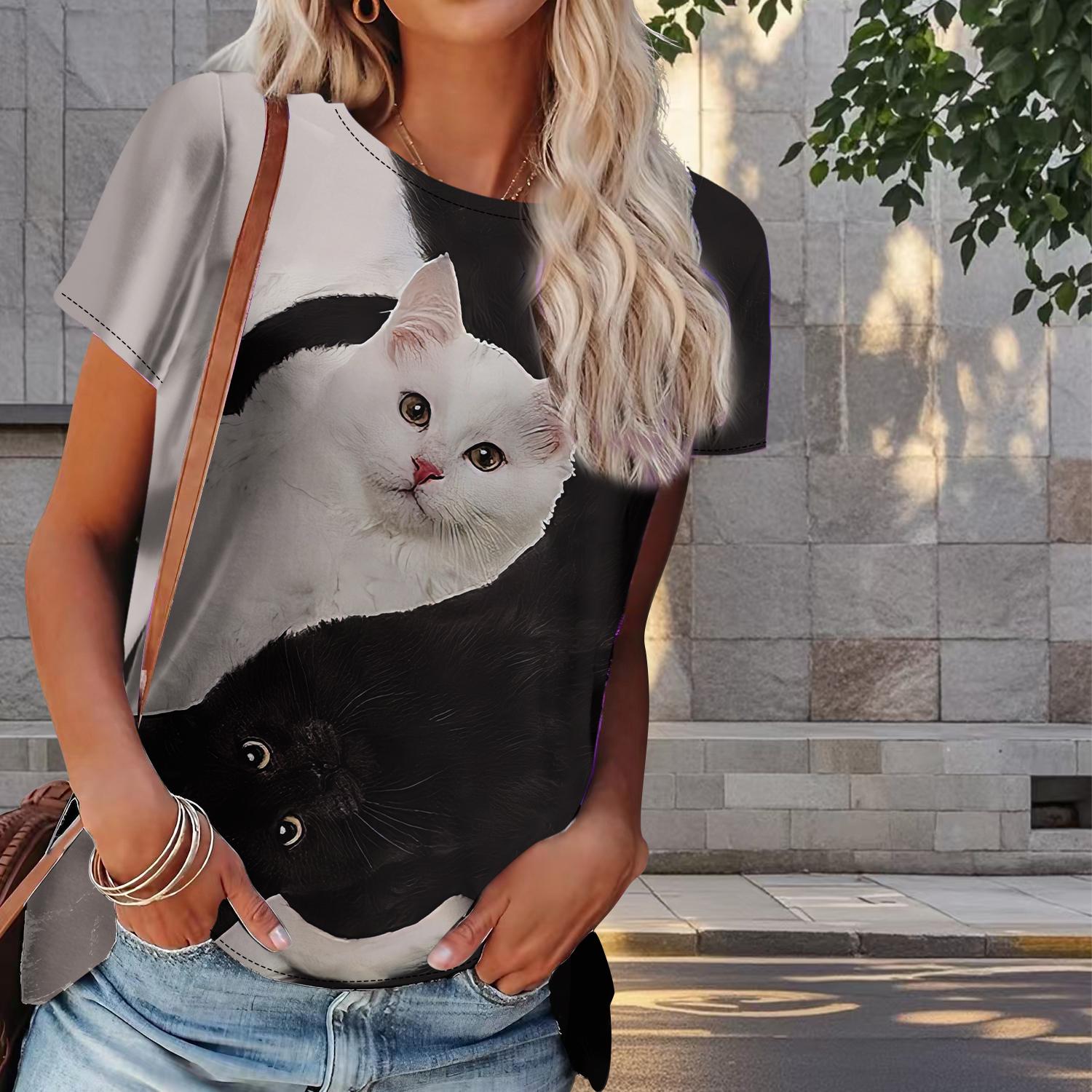 

Жіноча літня футболка з принтом кошеняти, ретро мода, футболки з коротким рукавом, повсякденні друковані топи 8XL сірий