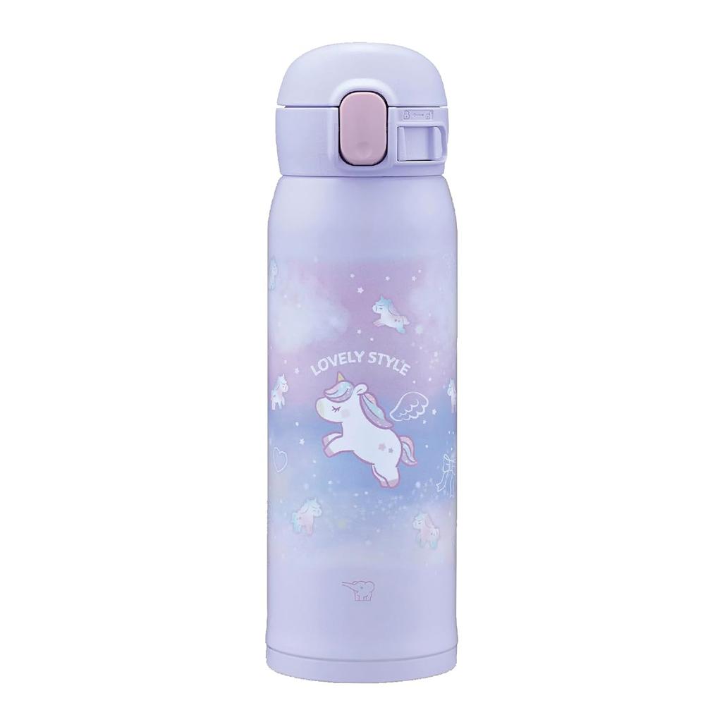 Zojirushi water bottle 480ml cute kids mug easy clean seamless lid only 3 parts wash children thermal insulation cooling one-touch unicorn purple
