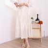 Qooth Hanfu waist wrap skirt  Cotton Linen Printed Pleated Skirt Elegant Vintage Skirt QT2187