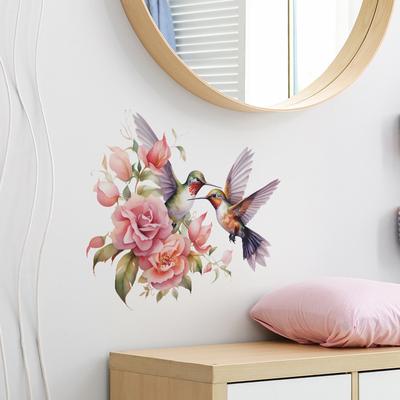 Cartoon Couple Bird Pink Rose Bedroom Living Room Porch Decoration Wall Sticker