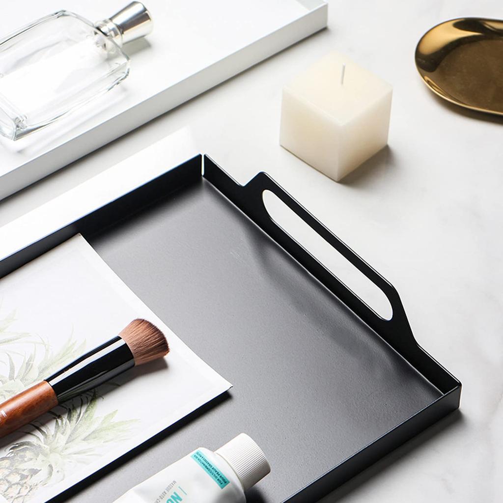 VANRA Metall Serviertablett mit Griff, Rechteckig, Dekoratives Frühstückstablett für Kaffee und Tee, Café oder Heimgebrauch (Schwarz)