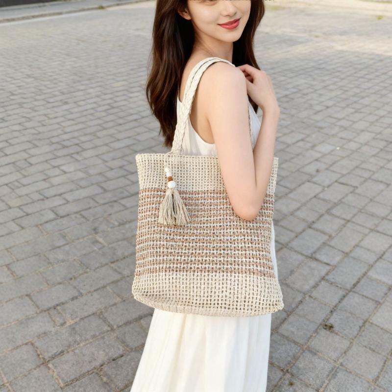 Woven Tote Bag For Women Large Capacity Grass Woven Shoulder Bag Beach Vacation Beach Bag Versatile Casual Outdoor Play Handbag