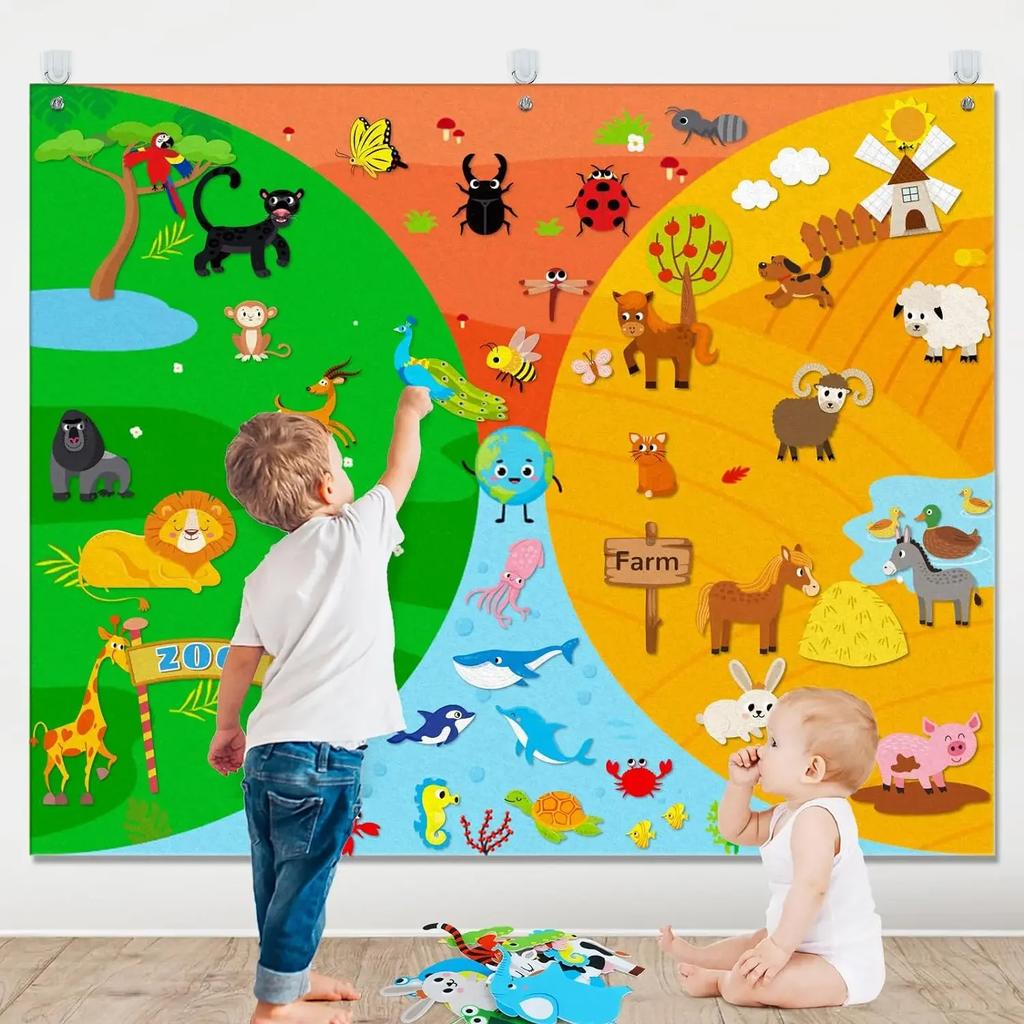 Story Felt Board Set Toy For Kids Farm Animals Preschool Education Early Learning Interactive Play Mat Wall Hanging Gift For To