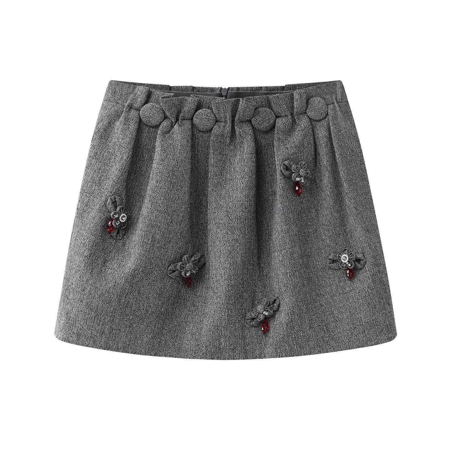 

Spring 2026 Bow Floral Bead Wide-Leg Mini Skirt Small сірий колір/чорний