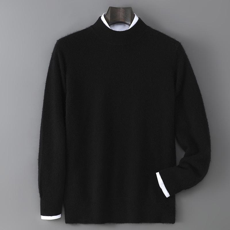 Men's 100% Pure Wool Half-High Neck Sweater - Solid Color, Business Casual Knit Base Layer Top