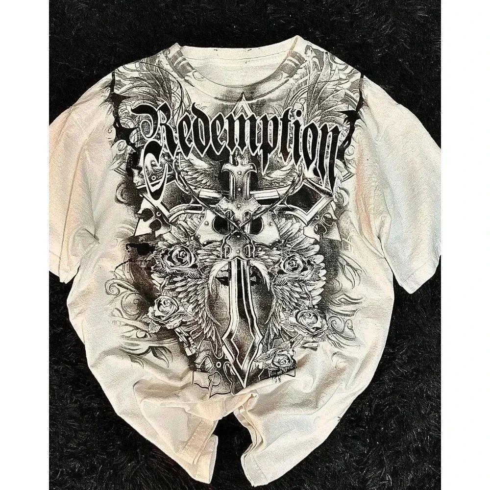 Europäisches und Amerikanisches Herren Sommer Gothic Totenkopf Druck Bequem und Atmungsaktiv Rundhals T-Shirt Outdoor Street Top