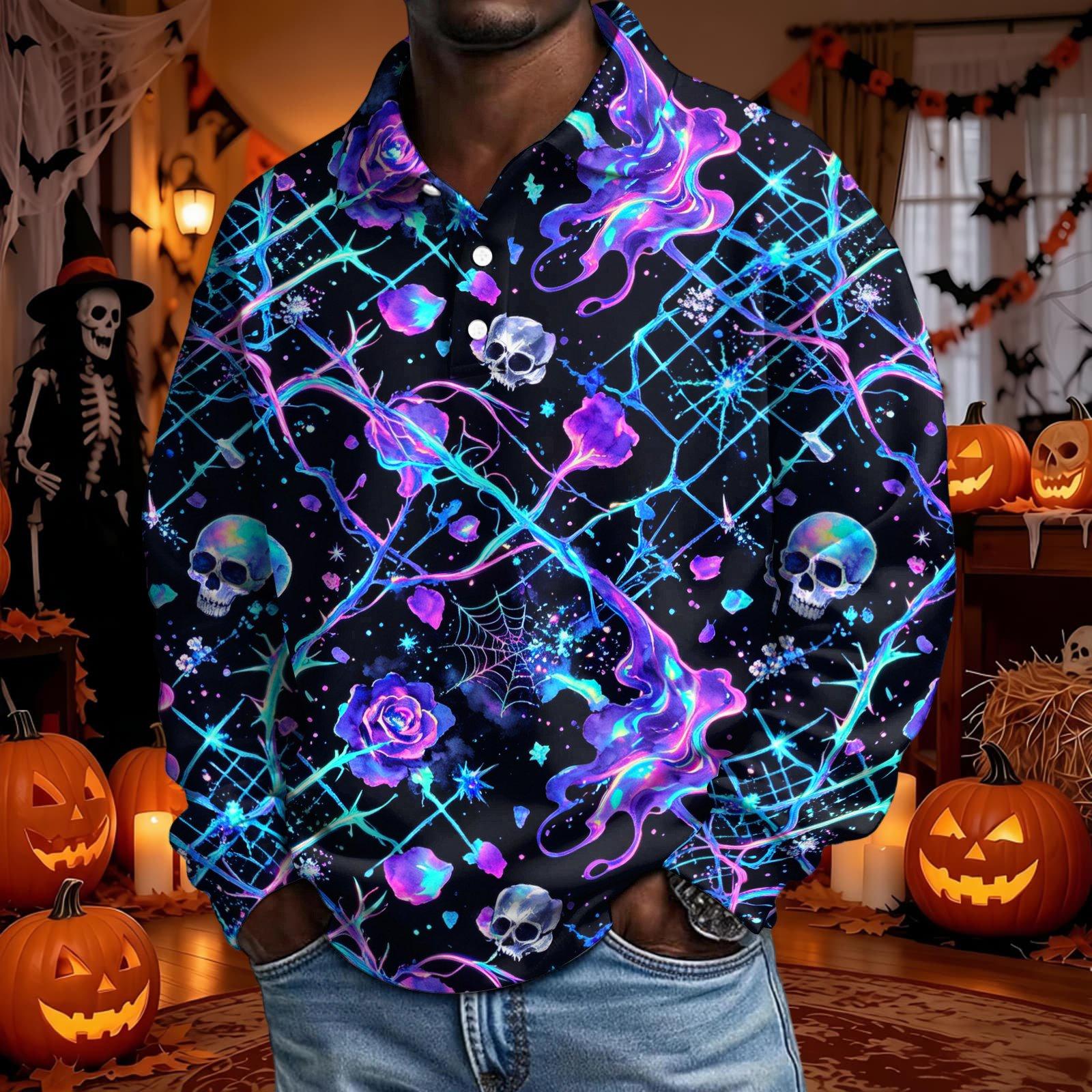 Men s Long Sleeve Button Up Shirt Stylish Casual Halloween Top XXL