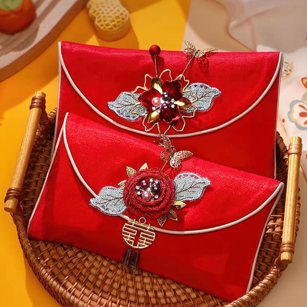 Spring Festival Brocade Red Envelope New Year Blessing Words New Year Money Bag  Lady Girls Women