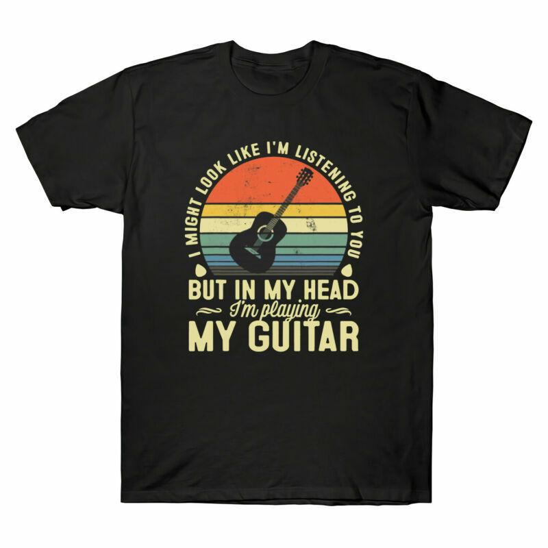 I Might Look Like I m Listening To You Vintage Guitar Lover Men s Black T Shirt S