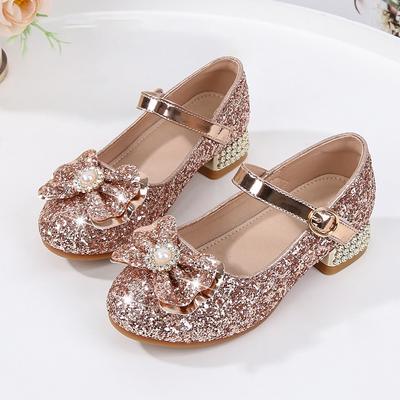 Moda Infantil Niñas Mary Janes para Fiesta Boda Espectáculos Zapatos de PU Cristal 2024 Princesa Versátil Tacones Bajos Suaves Zapato de Fiesta Boda