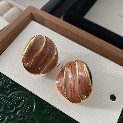Enamel Drop Glaze Stud Earrings Atmospheric High-End Earrings Fashion Retro Hong Kong Style Temperament Maillard Earrings