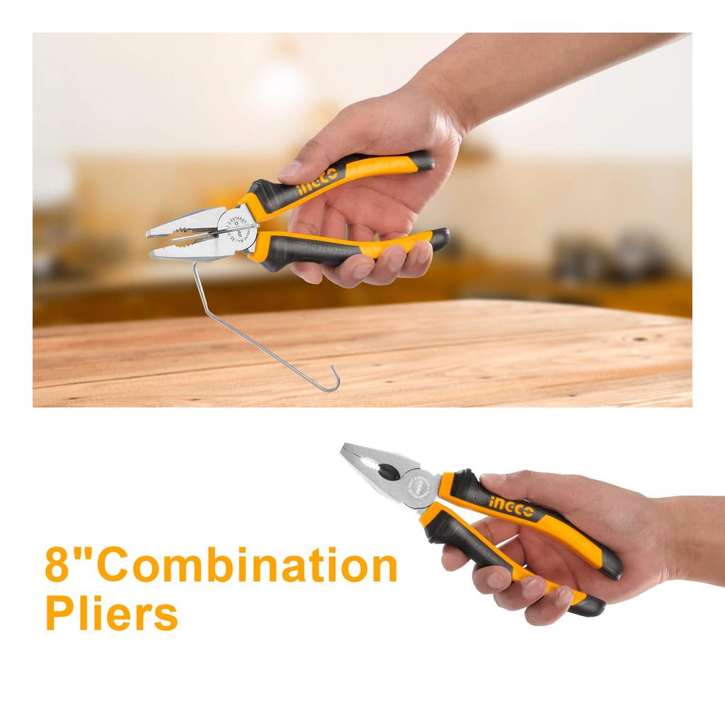 INGCO 3-Piece High-Leverage Pliers Set (HKPS08318) - Includes 200mm Pliers, 160mm Nippers, and 160mm Long Nose Pliers