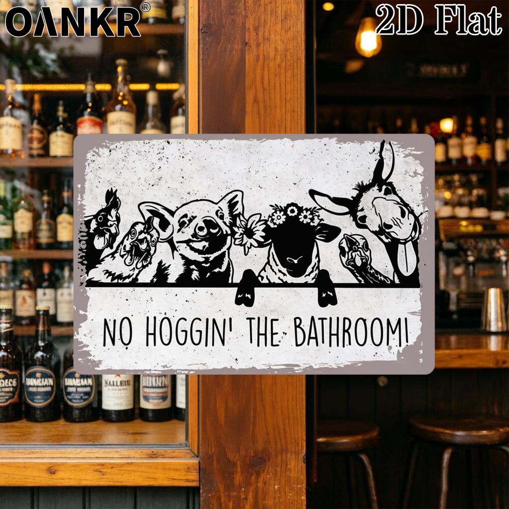 Vintage Bathroom Poster Art Metal Tin Sign Durable Farm Animals Bathroom Signs Retro Metal Tin Painting for Toilet Wall Decor 20x30cm(7.8x11.8inch)
