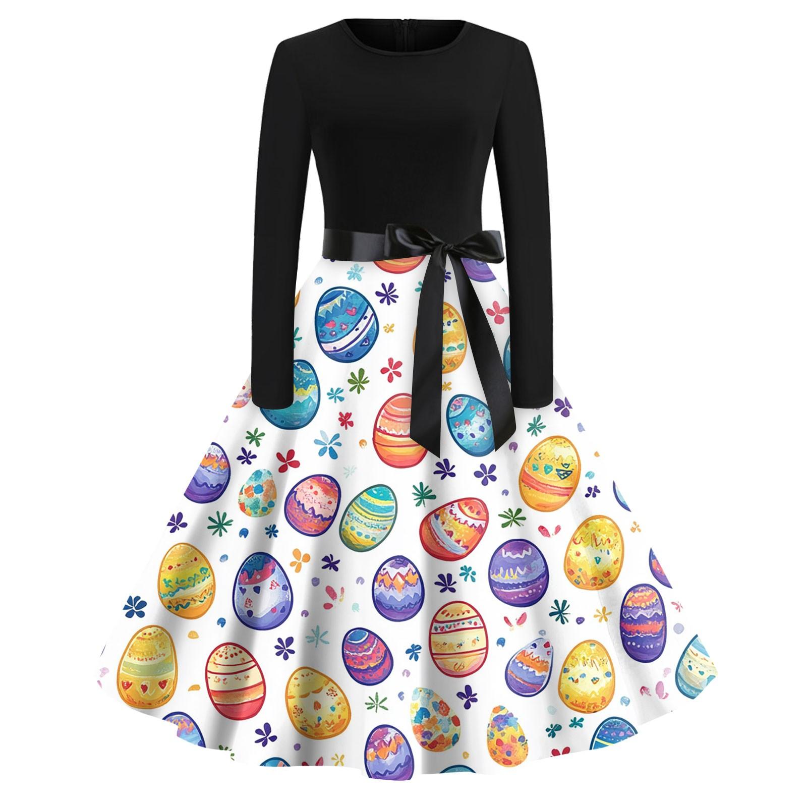 

Женские платья модные повседневные облегающие платья с круглым вырезом и принтом на Пасху с длинным рукавом XL жёлтый