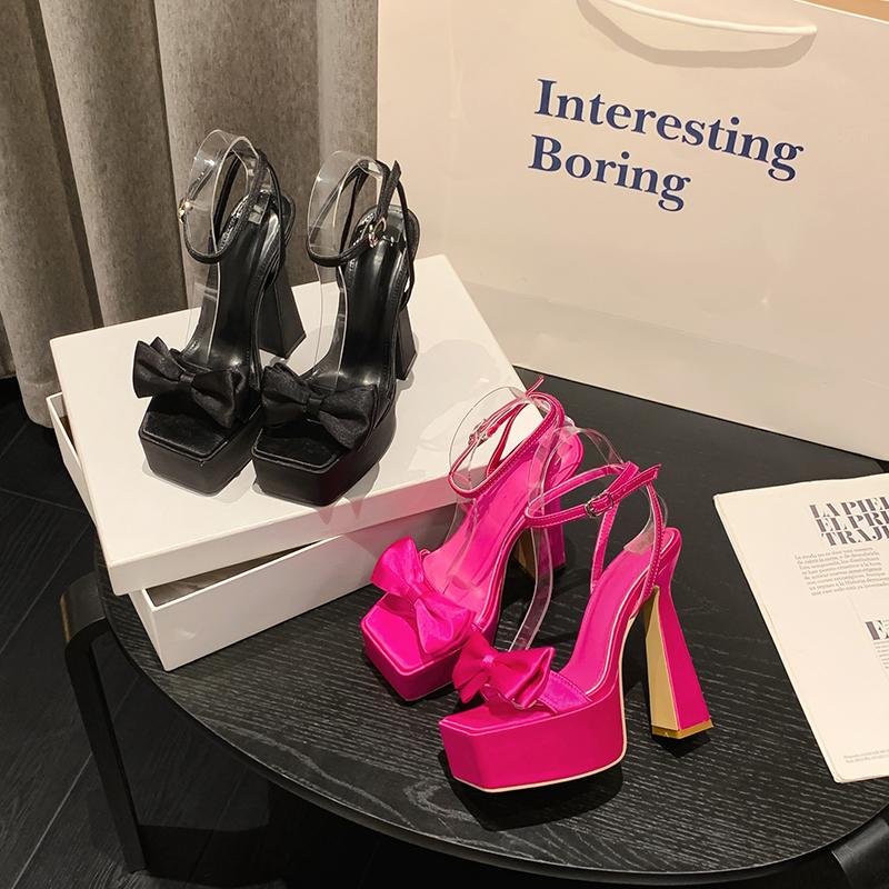 New Style Platform Knot Peep Toe Sandals Block Chunky Heel Ankle Buckle Strap White Solid Sexy Women Shoes Zapatos Mujer