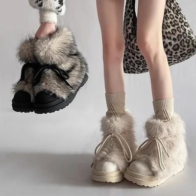 Bottes de Neige d'Hiver Élégantes en Fausse Fourrure pour Femmes Antidérapantes Épaisses Doublées Velours Grande Pointe