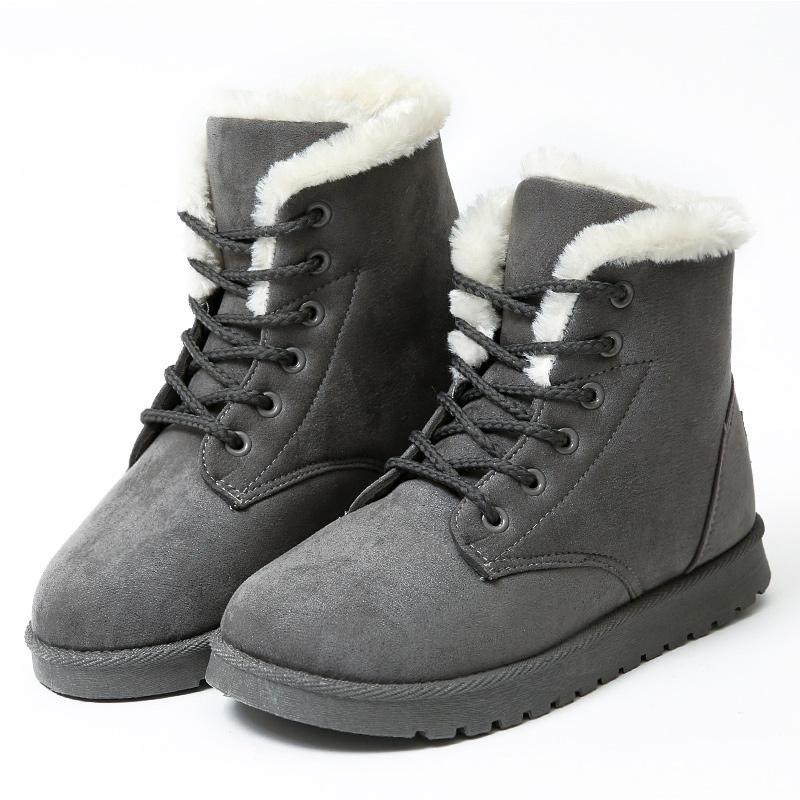 Women Snow Boots Flat Lace Up Plus Size 42 43 Female Warm Shoes Woman New Flock Fur Plush Ankle Boots Women Shoes Winter WSH3132