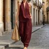Completi due pezzi in cotone e lino da donna Top senza maniche con scollo a V e incrocio Pantaloni a gamba larga coordinati Outfit estivi per vacanze e relax