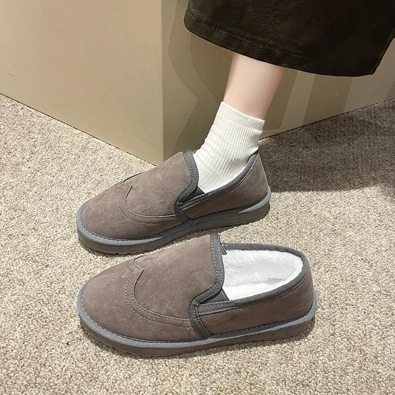 Fashion Round Toe Shoes for Woman Elegant With Low Heels Fashion 2024 Women's Snow Boots Plush on Offer Large Size Warm New Rock Gyaru