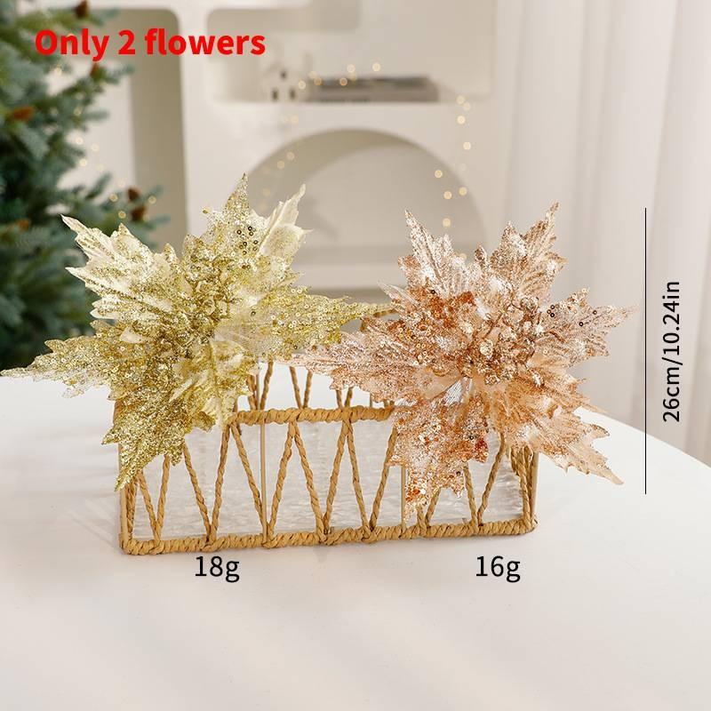 

Faux Christmas Glitter Flower With Sequin Design For Festival Home Decoration BronzeGold