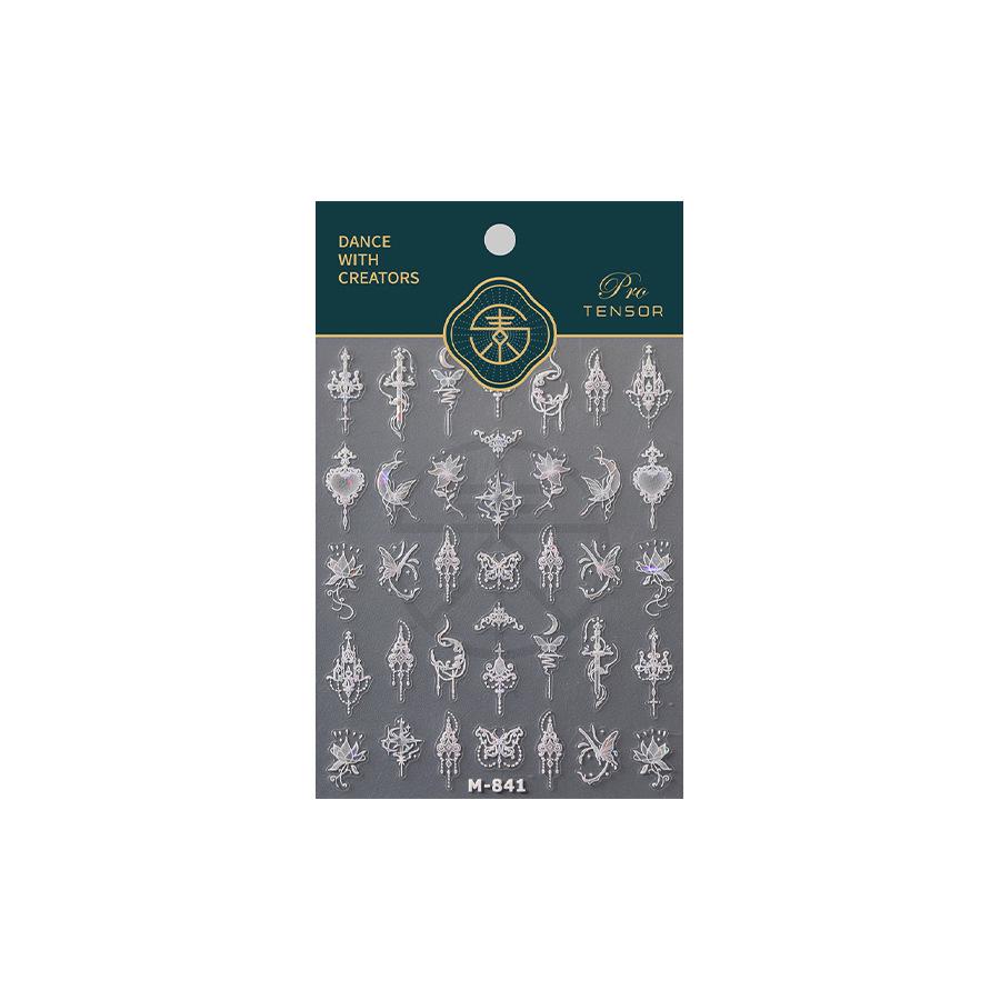 Autocolante pentru unghii din sticlă pisată transparentă în stil chinezesc Ferrite M841