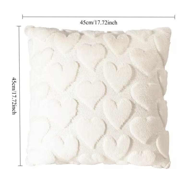 Valentine's Day Plush Pillow Cover with Heart Embroidery Jacquard Cushion for Sofa Living Room Decor (Pillow Not Included)