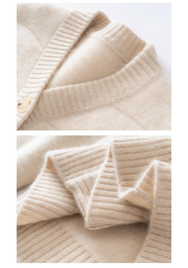 V-Neck Air Layer Cashmere Women's Knit Cardigan - Loose, Slimming, Single-Breasted Top