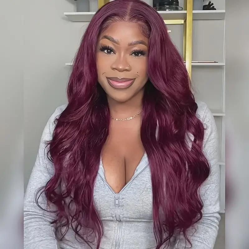 Fashionable Lace Wine Red Wig African Hot Selling Big Wavy Long Curly Hair Wig