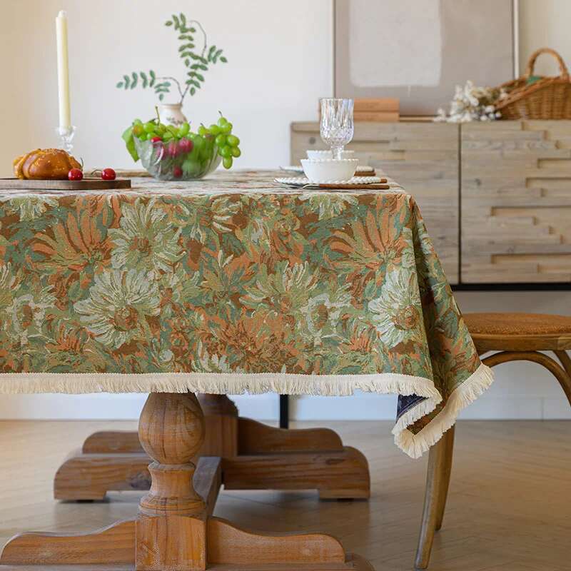 Verdickte Tischdecke aus Baumwolle und Leinen mit Ölgemälde-Stil und floralem High-End-Feeling für das Esszimmer