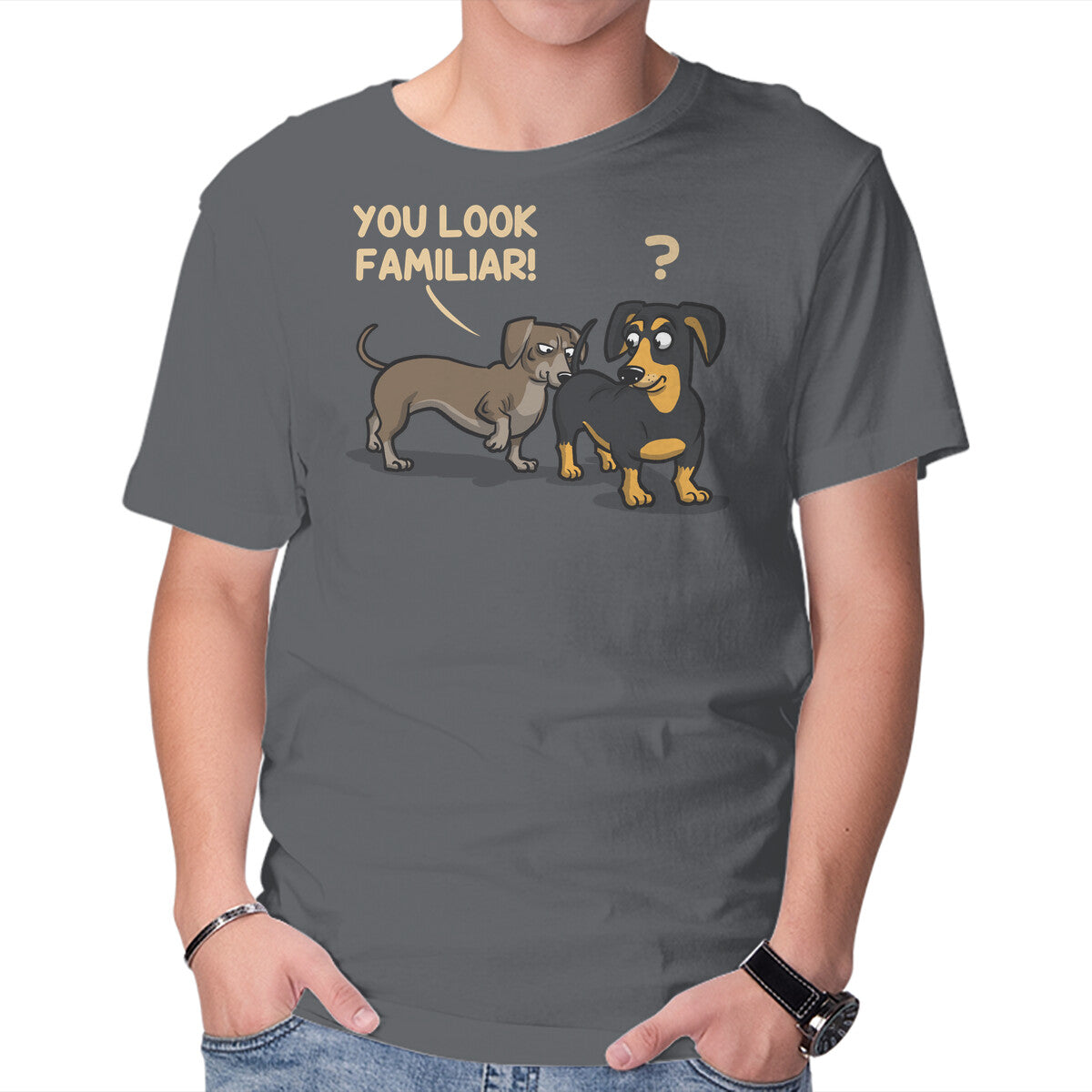 Unisex Crew Neck T-Shirt You Look Familiar Graphic Short Sleeve Casual Tee S