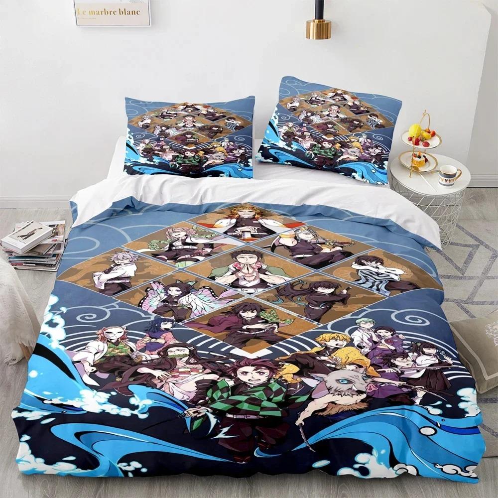 Anime Demon Slayer Kamado Tanjirou Sängkläder Set Påslakan Örngott Täcke King Queen Size Pojkar Vuxna A