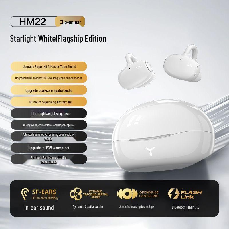 HM22 Wireless Bluetooth Ear Clip: High Sound Quality, Long Battery Life, Low Latency, Noise Reduction