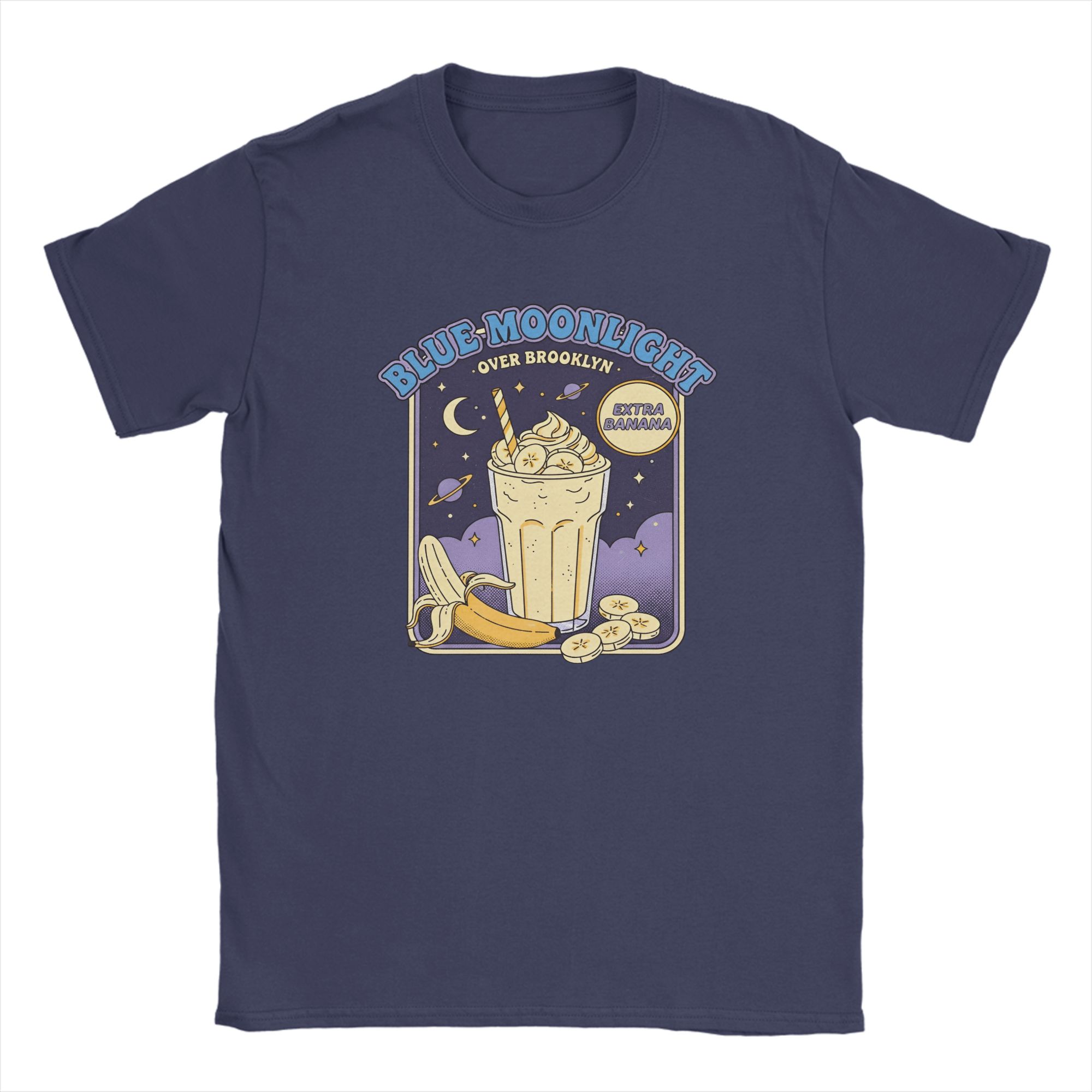 

Blue Moon Over Brooklyn TShirts for Unisex Heated Extra Banana Smoothie Casual Cotton Tee Shirt O Neck Classic Tops 4XL